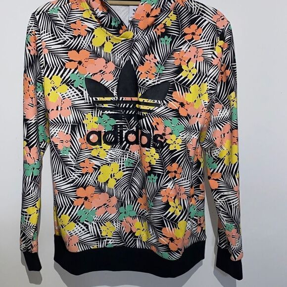 Adidas  Multicolor Floral Tropical Pullover Long Sleeve Hooded Sweater L 12-14y - Picture 1 of 8